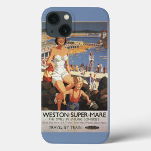 ビーチの鉄道ポスターの母及び息子 iPhone 13ケース
