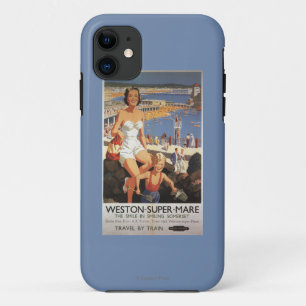 ビーチの鉄道ポスターの母及び息子 iPhone 11 ケース