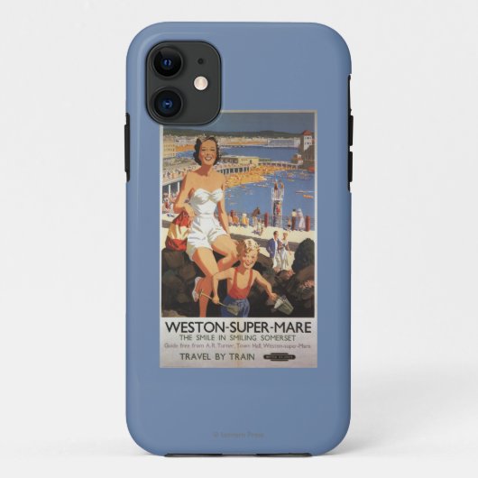 ビーチの鉄道ポスターの母及び息子 Case-Mate iPhoneケース (裏面)