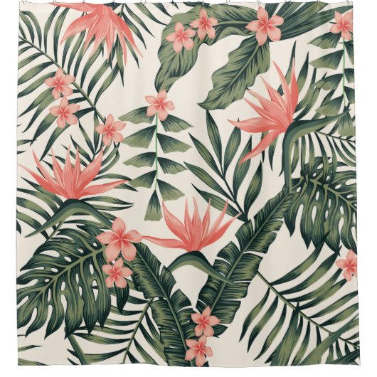 ビーチの陽気なシームレスなパターンの壁紙tropi シャワーカーテン (正面)