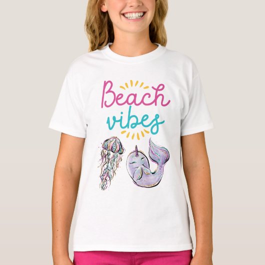 ビーチの雰囲気イルカ Tシャツ (正面)