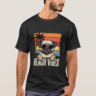 ビーチの雰囲気 パグ 犬 夕焼け Tシャツ