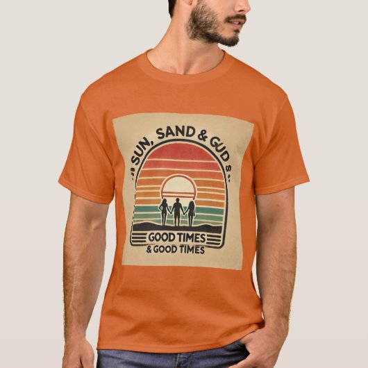 ビーチの雰囲気 夕焼けの友情 目標 Tシャツ (正面)
