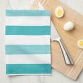 ビーチの青いターコイズは縞で飾ります キッチンタオル (四つ折り)