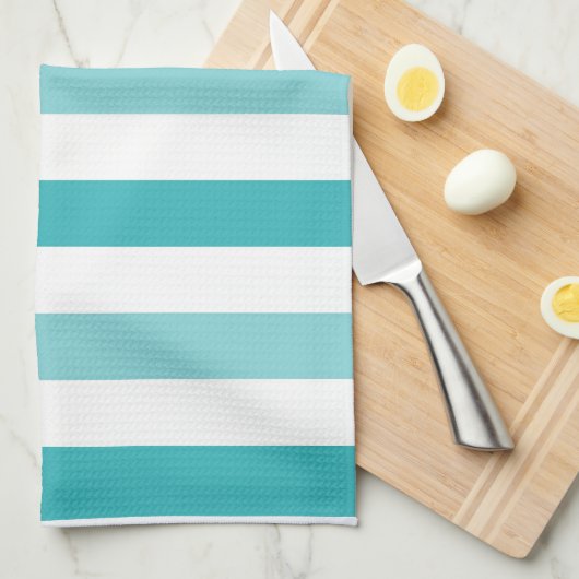ビーチの青いターコイズは縞で飾ります キッチンタオル (四つ折り)