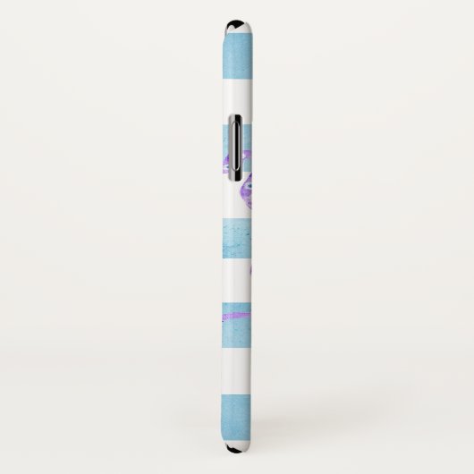 ビーチの青く白くストライプのな水彩画の紫色のタコ Case-Mate iPhoneケース (裏面/右)