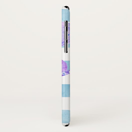 ビーチの青く白くストライプのな水彩画の紫色のタコ Case-Mate iPhoneケース (裏面/左)