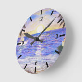 ビーチの風景 ラウンド壁時計 (傾斜)