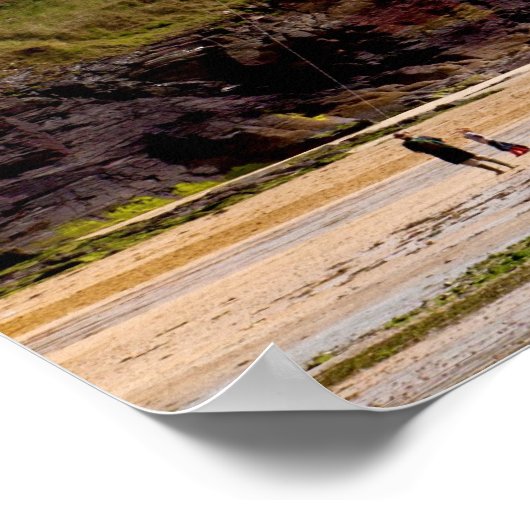 ビーチの風景Cornwall UKのデイマー湾 ポスター (角)