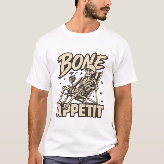 ビーチの骸骨Tシャツ Bone Appetit Tシャツ (正面)