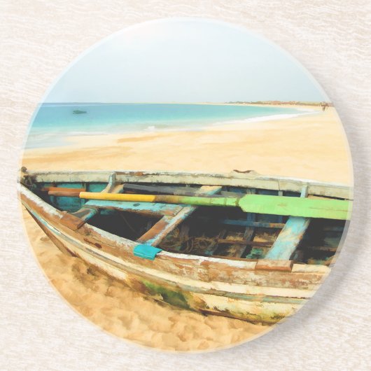 ビーチの魚釣りの小舟 コースター (正面)