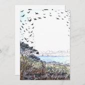 ビーチの鳥のアートワーク 招待状 (正面/裏面)