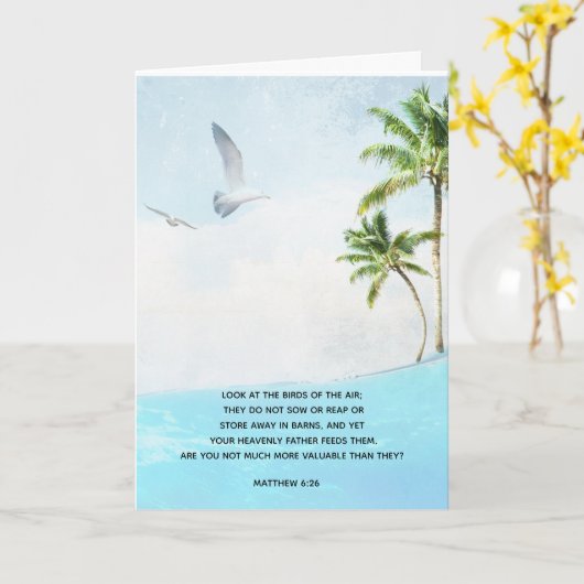 ビーチの鳥マタイ6:26 カード (黄色い花)