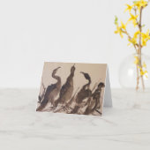 ビーチの4羽の鷲; 水彩画のnotecard カード (黄色い花)