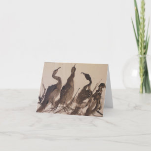 ビーチの4羽の鷲; 水彩画のnotecard カード