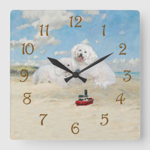 ビーチのBichons スクエア壁時計