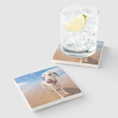 ビーチのDalmatian犬 ストーンコースター (横)