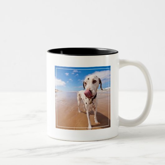 ビーチのDalmatian犬 ツートーンマグカップ (右)
