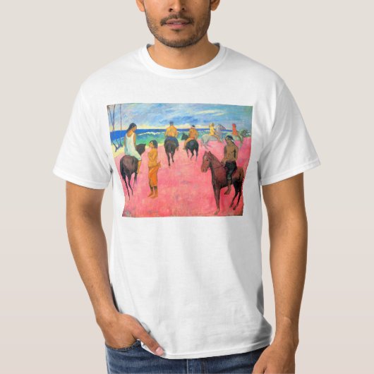 ビーチのGauguinの馬の芸術のライダーを絵を描くFauvist Tシャツ (正面)