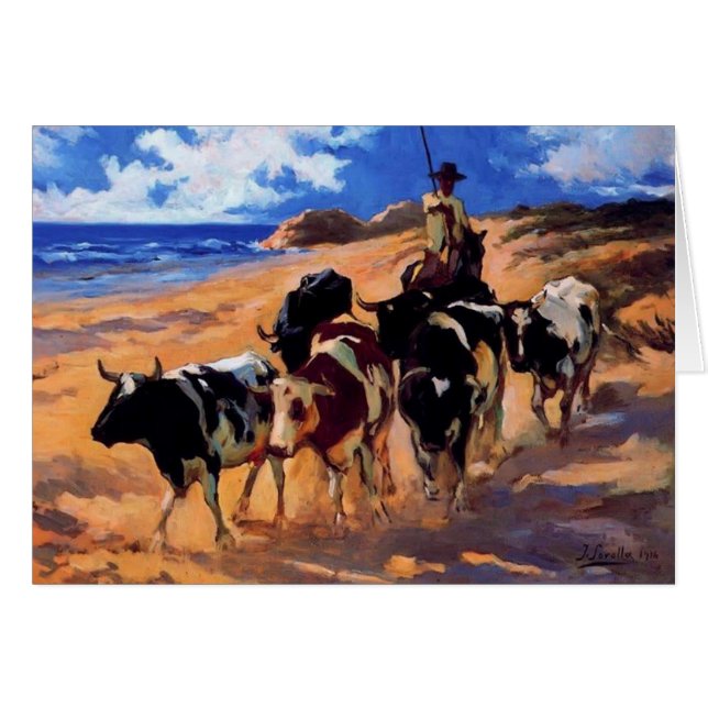 ビーチのJoaquín Sorolla-のウシ (正面横)