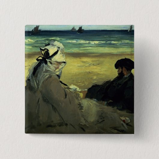 ビーチのManet |、1873年 缶バッジ (正面)