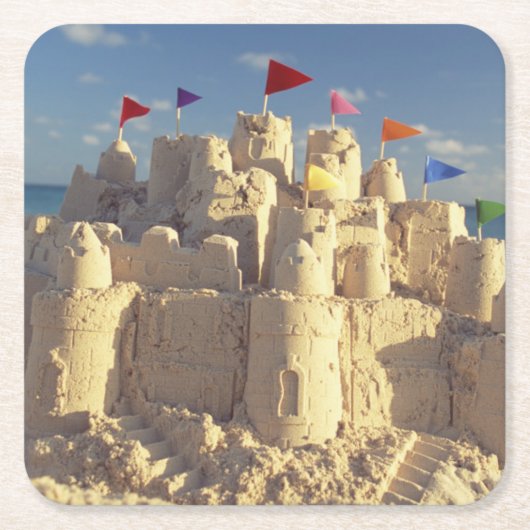ビーチのSandcastle スクエアペーパーコースター (正面)