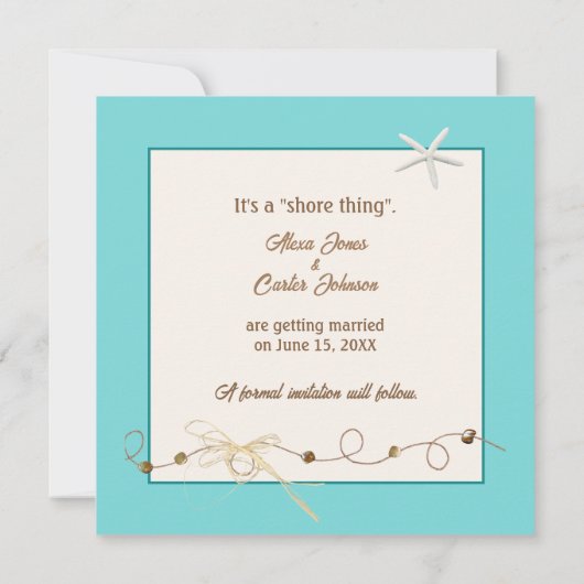 ビーチのSave The Date タオル星型の海の生き物付き セーブザデート (裏面)