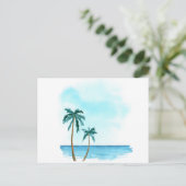 ビーチはがき上の水色のヤシの木 ポストカード (スタンド正面)