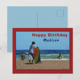 ビーチはがき上の男の子 – オプシパーソナライズされたョン ポストカード