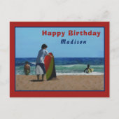 ビーチはがき上の男の子 – オプシパーソナライズされたョン ポストカード (正面)
