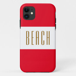 ビーチはっきりしたスポーティおもしろいブライトレッド白ストライプ色 iPhone 11 ケース