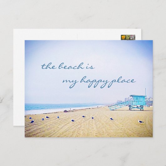 ビーチはマイハッピープレイススクリプトカリフォルニアバケーション ポストカード (正面/裏面)
