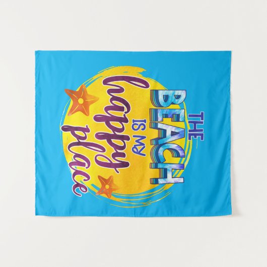 ビーチはマイハッピープレイス引用文海夏おもしろい タペストリー (正面(横))