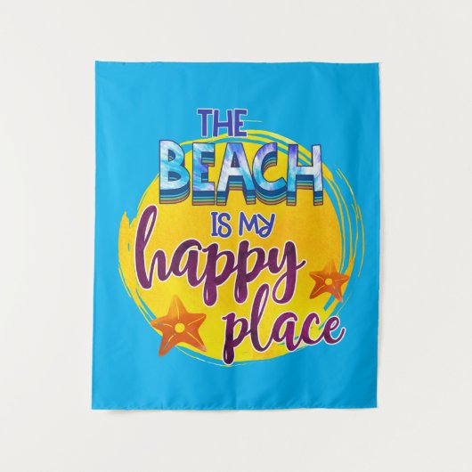 ビーチはマイハッピープレイス引用文海夏おもしろい タペストリー (正面)