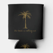 ビーチは私に金ゴールドココナッツパームツリーを呼び出している 缶クーラー (正面)