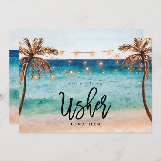 ビーチは私のアッシャーのプロポーザルのカード サンキューカード (正面/裏面)