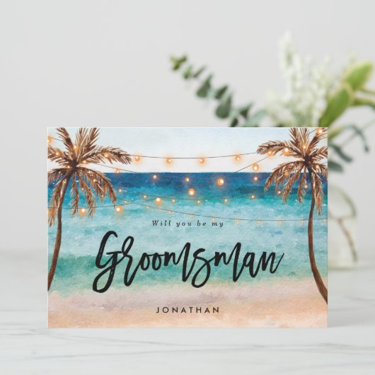 ビーチは私のグロムスマンのプロポーザルのカード サンキューカード (スタンド正面)