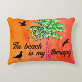 ビーチは私のセラピートロピカルパームオレンジ アクセントクッション (正面)
