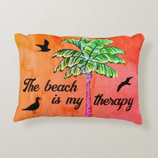 ビーチは私のセラピートロピカルパームオレンジ アクセントクッション (裏面)