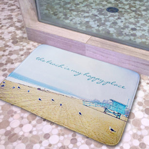 ビーチは私のハッピープレイスのスクリプト海沿岸写真 バスマット