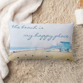 ビーチは私のハッピープレイスのスクリプト海砂の海岸 ランバークッション (ブランケット)