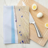 ビーチは私のハッピープレイススクリプトカリフォルニアコースト キッチンタオル (四つ折り)