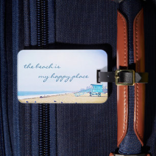ビーチは私のハッピープレイスモダンスクリプト海岸 ラゲッジタグ