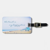 ビーチは私のハッピープレイスモダンスクリプト海岸 ラゲッジタグ (正面横)