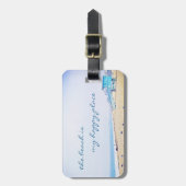 ビーチは私のハッピープレイスモダンスクリプト海岸 ラゲッジタグ (正面縦)