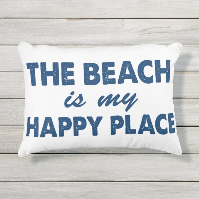 ビーチは私の幸せな場所の屋外の枕です アウトドアクッション (正面)