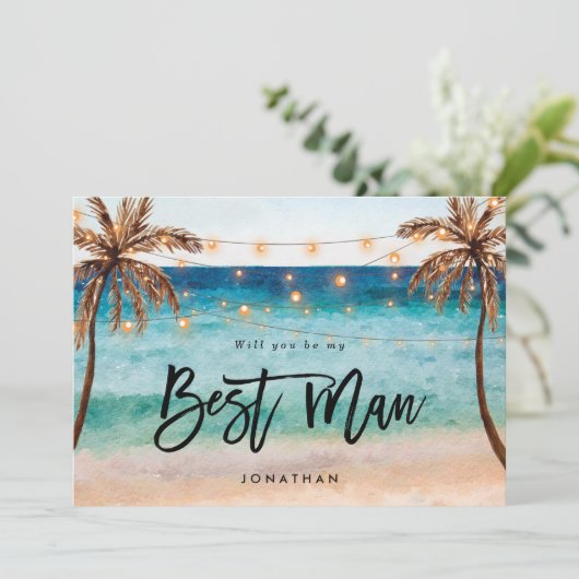 ビーチは私の花婿介添人提案カード サンキューカード (スタンド正面)