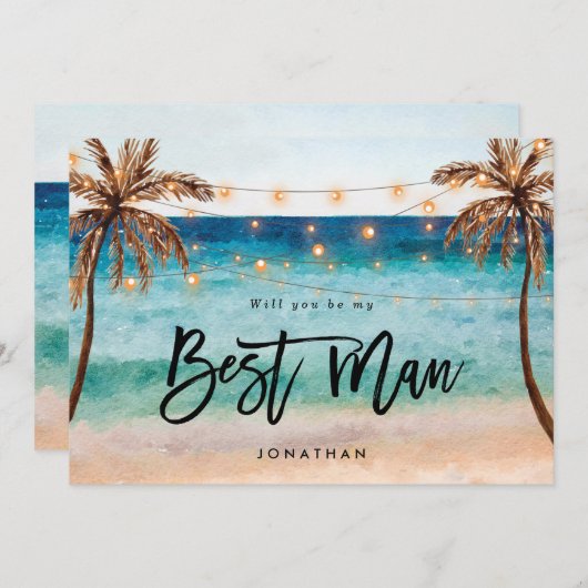 ビーチは私の花婿介添人提案カード サンキューカード (正面/裏面)