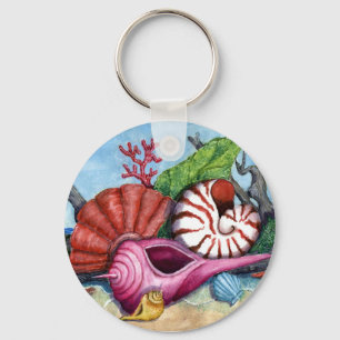 ビーチは絵画のkeychainを殻から取り出します キーホルダー