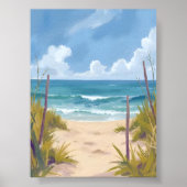 ビーチへの小道 | 海の水彩コースト風景画 ポスター (正面)